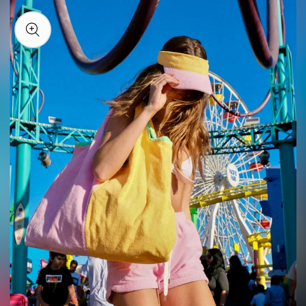 Jocelyn The Majorca Navy & Pink French Terry Bucket Tote Bag with Matching visor